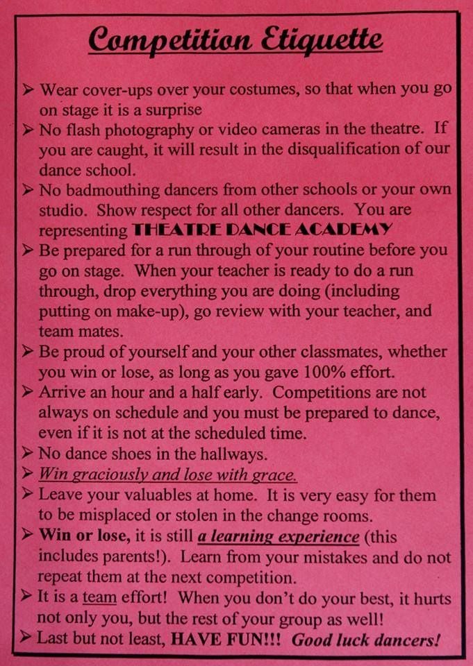 TDA comp Etiquette TDA comp Etiquette
